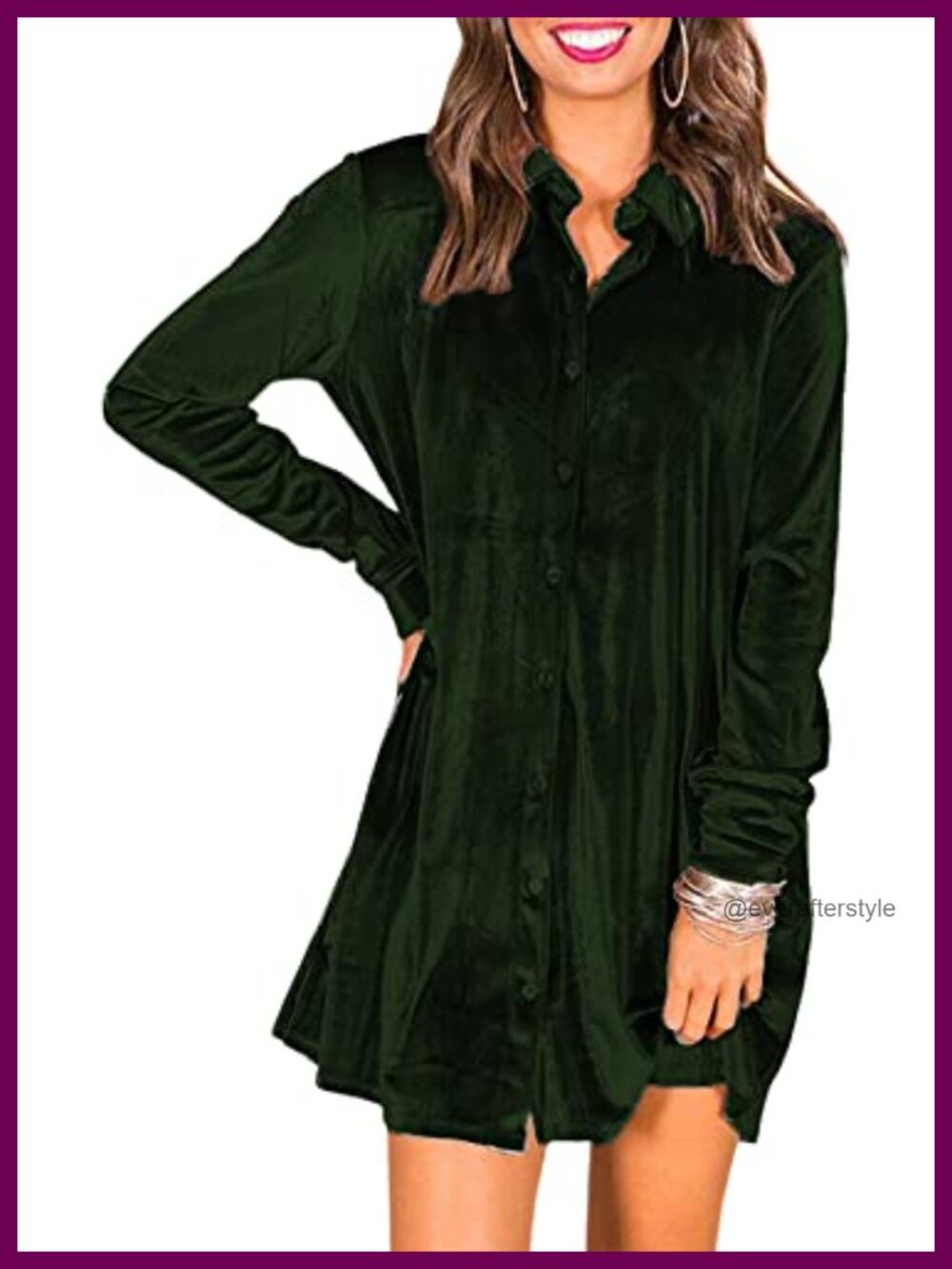 Velvet Button Down Swing Mini Dress Long Sleeve Lapel Tunic